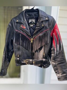 Vintage Fringe Leather Jacket Moto Biker Punk Motorcycle USA Western Native XS